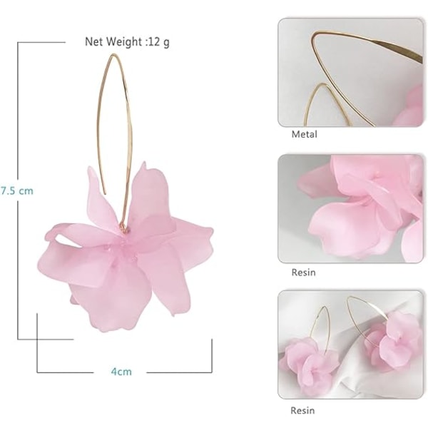 Boho Rosenblad Dangle Resin Örhängen - Långa Drop Akryl Tiered Blommiga Örhängen - Statement Överdrivna Blommiga Tofs Örhängen för Kvinnor och Flickor