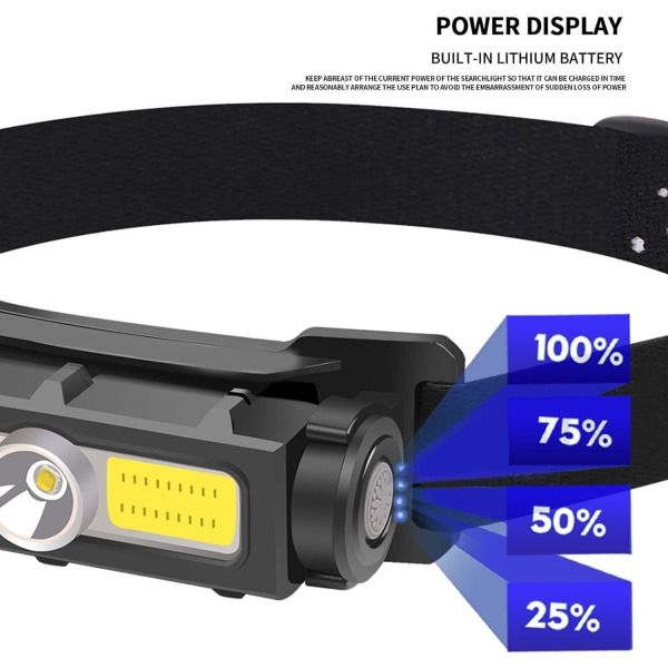 Hodelykt 7 Lysmoduser Oppladbar Vanntett Justerbar Lampe for Utendørs Fiske Camping Fotturer Løping Lysstang Hodelykt LED Lommelykt