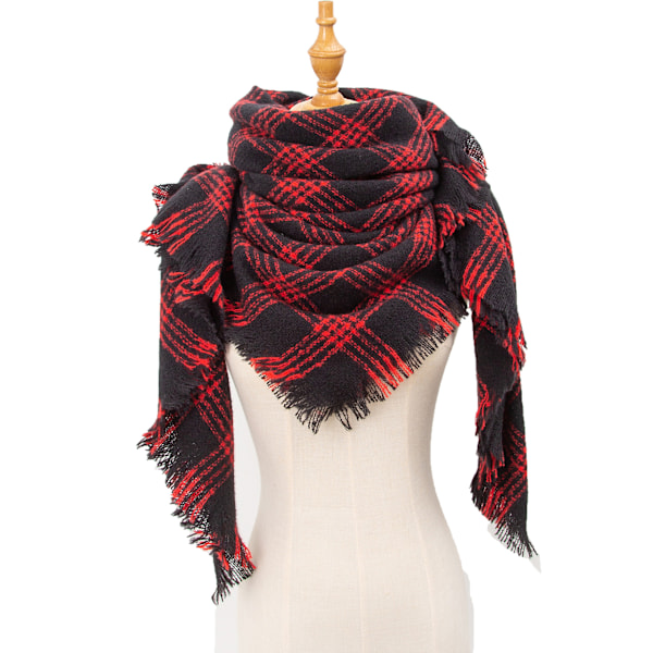 Mode Vinter Varm Stor Tartan Filt Rutig Scarf Sjal SJ-14#Black and Red 135x135x200cm