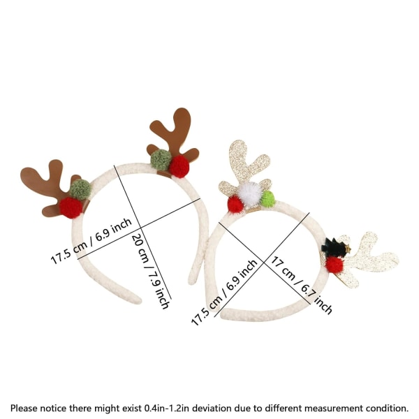 Julehodebånd Julehjortehodebånd Søte Hårete Hårtilbehør Hodeplagg 2stk for Kvinner Jenter Juleferie