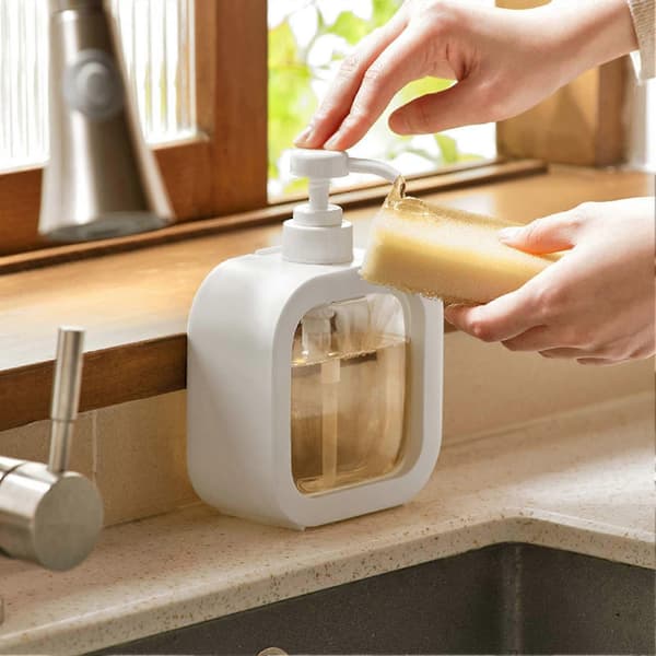 Genopfyldelig sæbedispenser til køkken og badeværelse, med vandtæt etiket, opvaskemiddeldispenser, 300 ml, 2 stk.