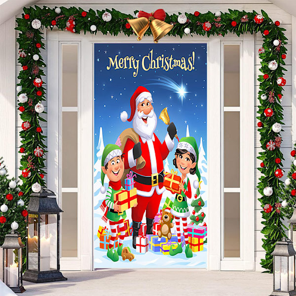 Jultomte dörrskydd God Jul dörrdekorationer Vinter snögubbe bakgrund banderoll för ytterdörr veranda jul