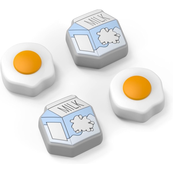 Tumgrepp för Nintendo Switch, söta styrspaksskydd med 3D- cover Mjukt bedårande silikon analog 4-st kit för switch/OLED/Lite, mjölk och ägg