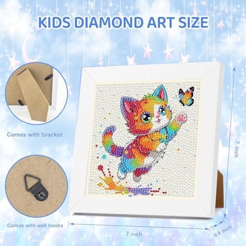 bleihum Kat Diamantkunstkit til børn 8-12 år med ramme 7x7 tommer