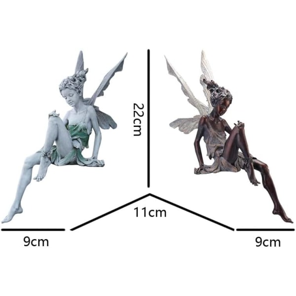Harpiks Fe Figur Have Dekoration Siddende Goblin Gave Til Hjemmet (Bronze Blomster Fe)