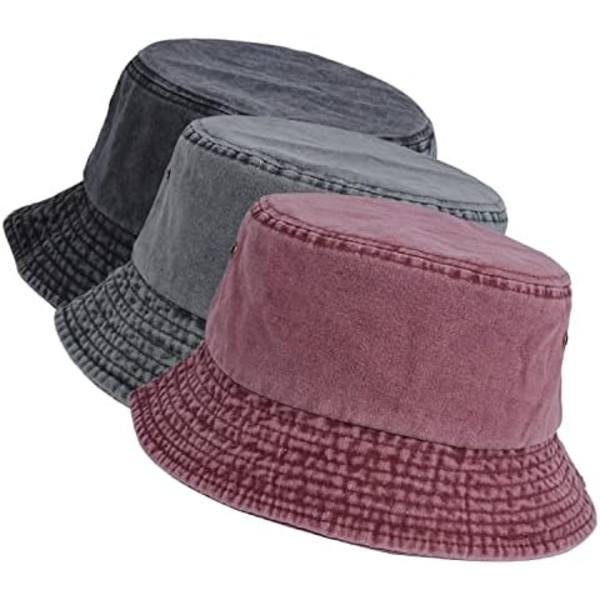 3-pack tvättade bomullshinkhattar Packable sommar utomhus keps Resa strand solhatt enfärgade färger för män kvinnor