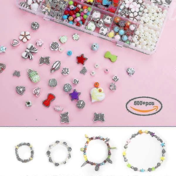 550 stykker DIY armbånd perlesæt børneperlehalskæde til smykkefremstillingssæt børneperlelegetøj