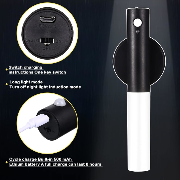 2 st Rörelsesensor Nattljus Magnetisk vägglampa USB LED-lampor Uppladdningsbar sticka trådlös trappa inomhus trävägglampetter med stort batteri
