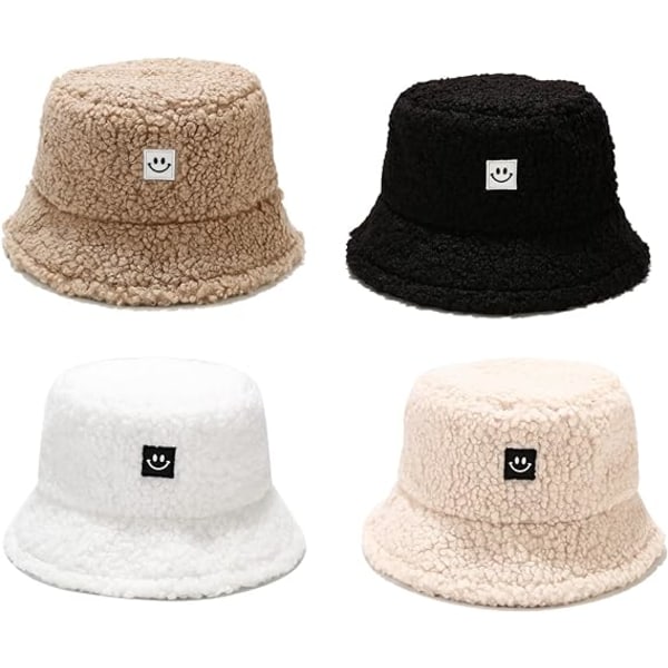 Vinter Plys Fuzzy Bucket Hat Kunstig Pels Shearling Fiskerhatte til Kvinder