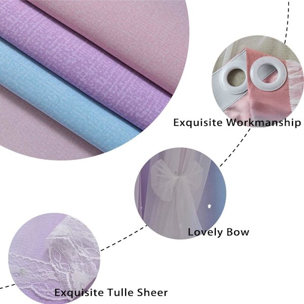 Hule stjerner vindu barnerom gardiner 200 cm lange rommørknende tau ring 2 lag (rosa lilla, bredde 1,5 * høyde 2,0 m et stykke [send sløyfe])