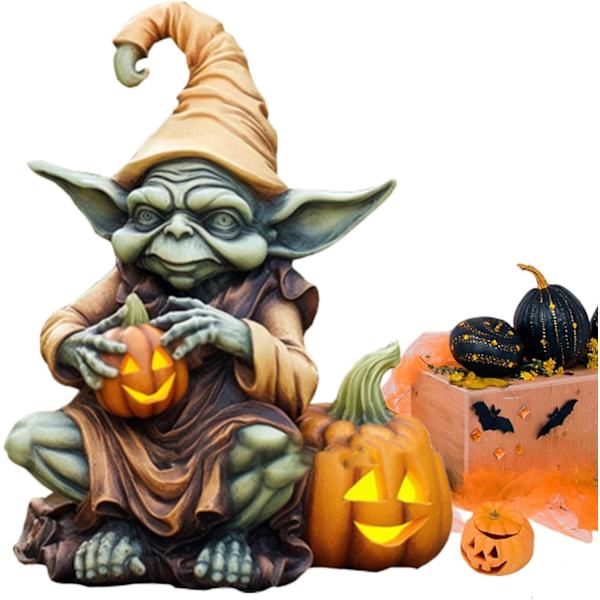 Græskar Alien Statue | Kreativ Alien Græskar Halloween Statue - Håndmalet Resin Græskar Ornament til Udendørs, Have, Veranda, Hjem