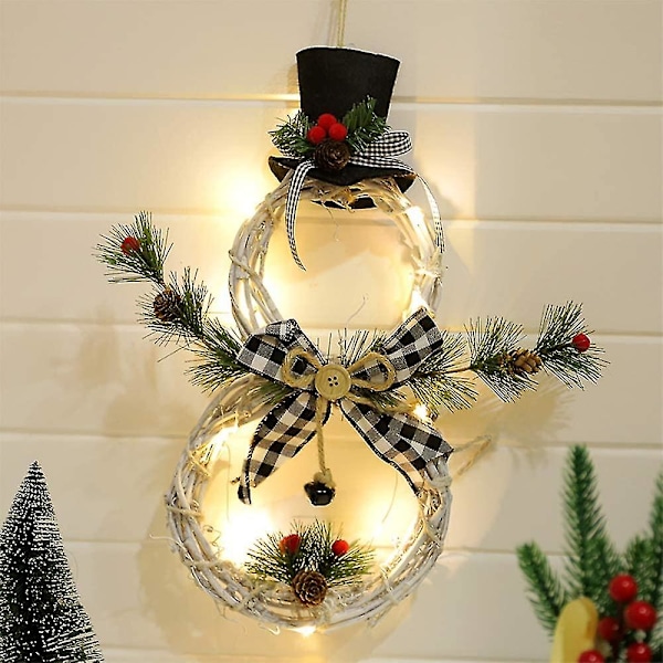 Juledekoration Rattan Guirlande Deco Med LED, Snemand Form, Kunstig Juleguirlande, Indendørs Og Udendørs Juledekorationer, Jul De