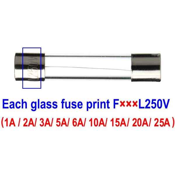 126 stk. glassikring, 6 x 30 mm glaspatronsikring, hurtigsmeltende bilsikringer, hurtigsmeltende glassikringer (AMP 1A 2A 3A 5A 6A 10A 15A 20A 25A)