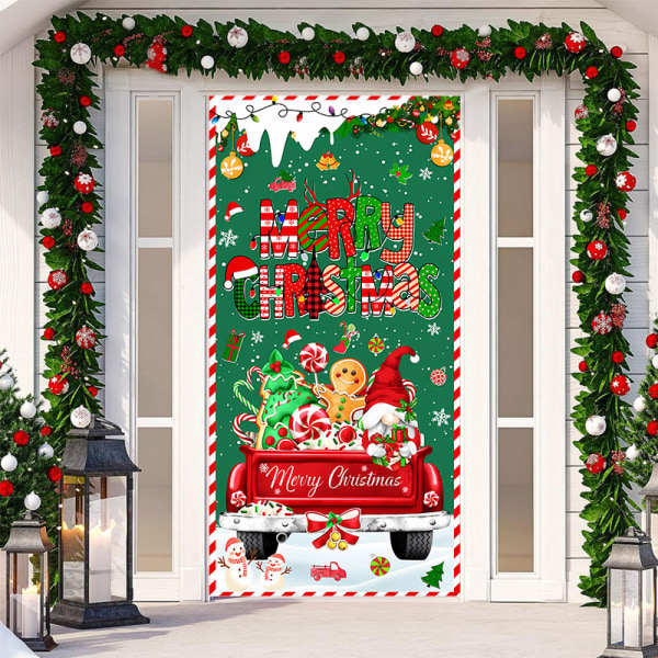 God Jul Dörrskydd Jul Hängande Banner Jultomte Dörrskydd Tyg Polyester Jul Dörrskydd Jul Dörrdekorationer, 70,9 x 35,4 Tum