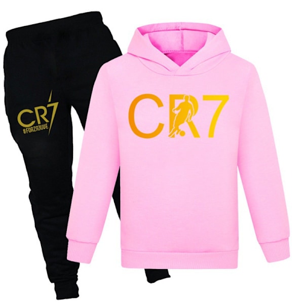 CR7 Ronaldo Barn Gutt Casual Treningsdress Fotball Hettegenser Treningsbukse Genser Antrekk Rød Rød Ed 130 cm Rosa 160cm