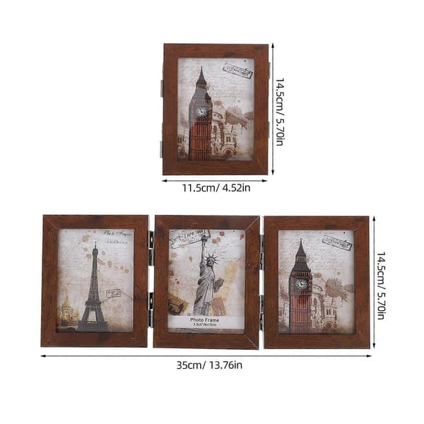 Family Photo Frame, Rectangular Triple-Fold Minimalist Style, Brown, Foldable Photo Frame, 1 Set