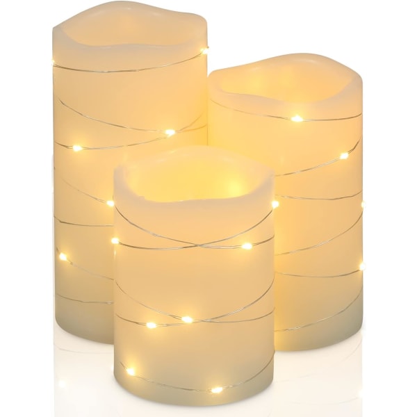 Flimrande flamlös ljus Elfenbensfärgat äkta vaxpelare med nedsänkt 5 timmars timer Set om 3 (7,62 cm x 10,16 cm/12,70 cm/15,24 cm) (Elfenbensfärgad)