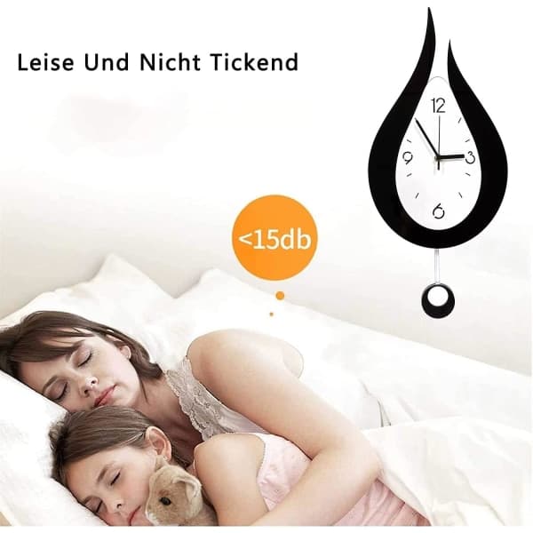Wall Clock Modern Creative Water Drop Pendulum Clock with Pendulum Silent Pendulum Clock Digital Wall Clock Black