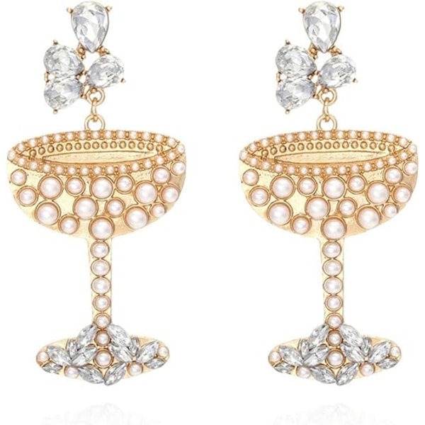 Creative Champagne Vinglas Dangle Örhängen Glänsande Kristall Rhinestone Pearl Beads Vinflaska Örhängen för kvinnor Flickor Smycken