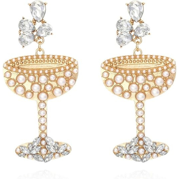Kreative champagne vinglass dangle øredobber skinnende krystall rhinestone perleperler vinflaske øredobber for kvinner jenter smykker