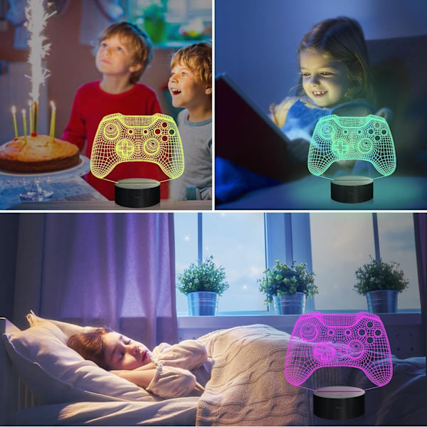 Hologram-kontroller 3D nattlys for barn, 16 farger og fjernkontroll med dimmerkontroll, tilbehør til gutter og jenters videospillrom, julegave eller bursdagsgave til barn