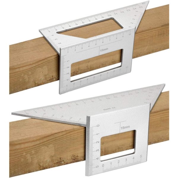 2 Sadellayout Fyrkantig Mätare för Träbearbetning, 45/45 Grader - 90/45 Grader Fyrkantig Layout Gehrung Vinkel Mätning T Linjal, Aluminiumlegering  (Silver)