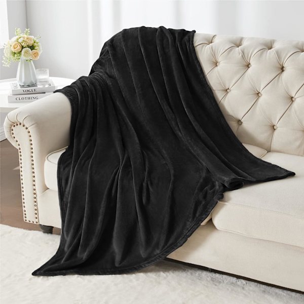 Fleecefilt Svart Överkast Filtar för Soffa & Säng, Plysch Mysig Fuzzy Filt 50\" x 60\", Super Mjuk & Varm Filten för Höst och Vinter