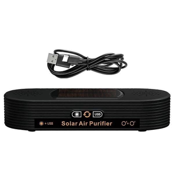 Solar-Powered Dual-Core Car Air Purifier — Plasma, Negative Ions & Activated Oxygen, USB/Solar Power