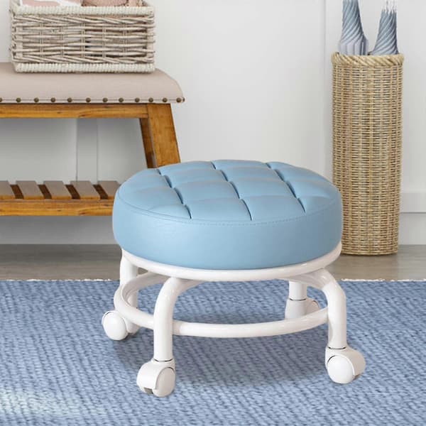 360° Rotating Rolling Stool Household Stool Movable Stool Low Noise Pulley Wheel Low Stool Universal Swivel Casters For Kitchen Home Blue