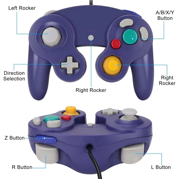 Gamecube Gamepad, 2-pack klassisk gamepad med vibrationsjoystick Transparent Blue