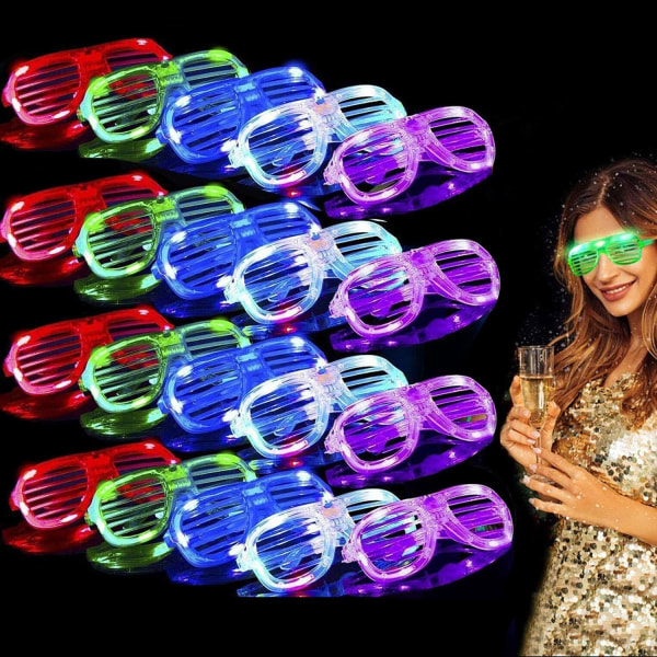 20-pack LED-glasögon Festtillbehör,6 färger Ljusglasögon Shutter Shades Glow Sticks Glasögon Led Party Solglasögon Barn/Vuxen Glow
