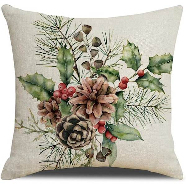 4 st Merry Christmas örngott julklappar julgran fyrkantiga örngott linne dragkedja kuddfodral (18x18 tum)