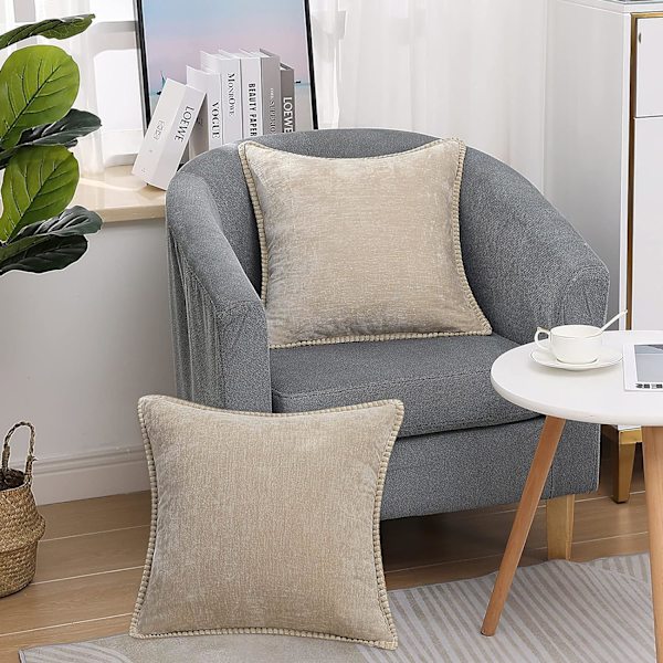 Chenille Mjuka Överkast Kuddfodral 20x20 Set om 2, Gårdshus Sammet Kuddfodral, Dekorativa Kvadratiska Kuddfodral med Sydd Kant