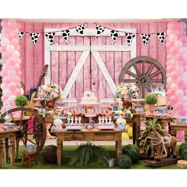 7x5ft Western Cow Fotografi Bakgrund Rosa Cowgirl Bakgrunder för Fotografi Rosa Ladugårds Bakgrund