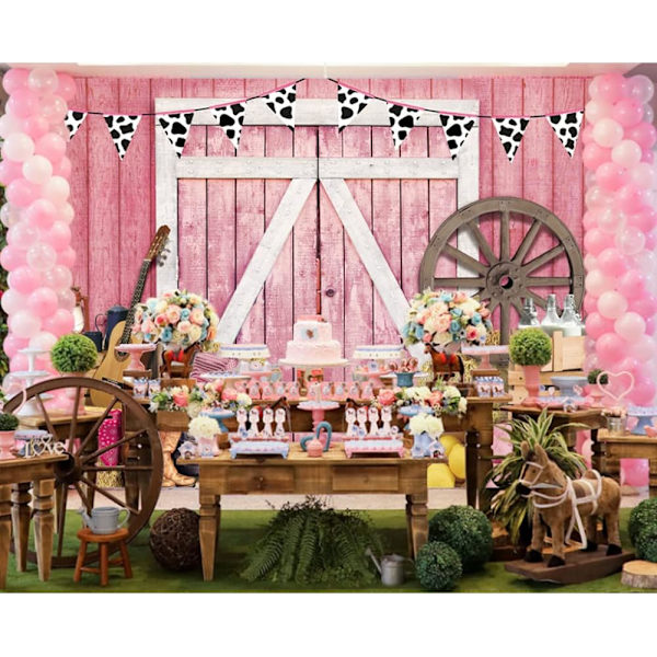 7x5ft Western Ku Fotografi Bakgrunn Rosa Cowgirl Bakgrunner for Fotografi Rosa Låve Bakgrunn
