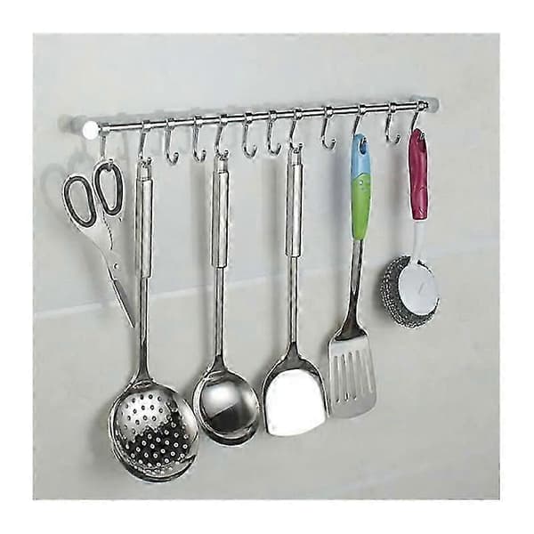 Kökstång i rostfritt stål 53 cm med 12 silverkrokar