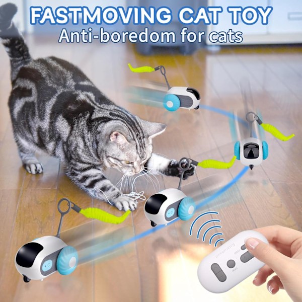 Interaktiv kattleksak med tre lägen, gravitationsavkännande rörelse, lat katt rörlig leksak, Universal Turbo Tail 2.0 kattleksak, USB-uppladdningsbar
