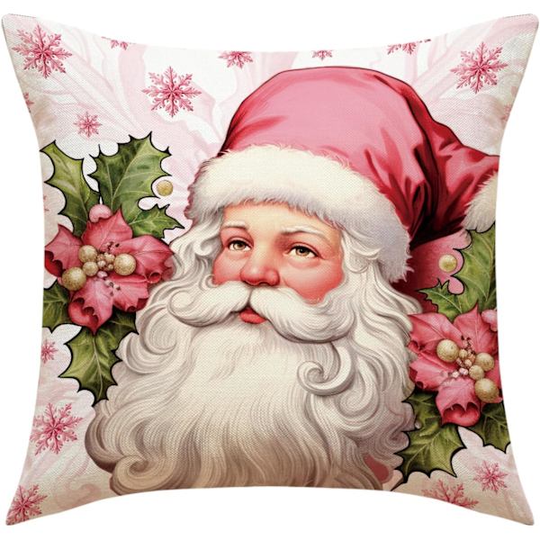 Juleputetrekk 18 x 18 Sett med 4 Rosa Snømann Julenisse God Jul Treet Ball Vinterferie Pute