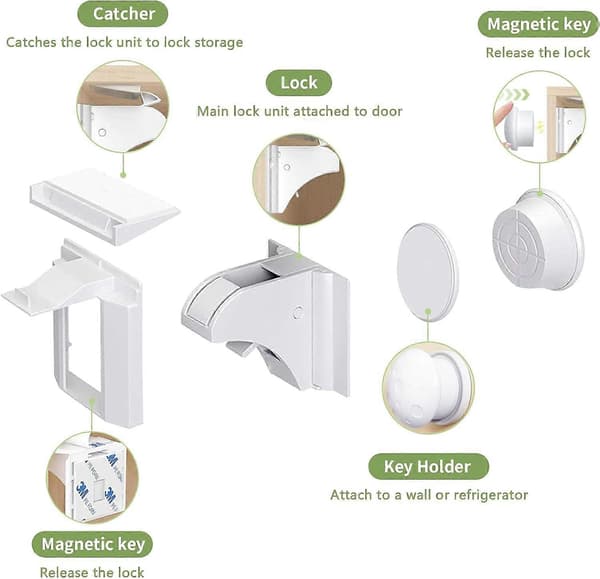 4-pack babysäkra magnetiska skåplås, ingen borrning, enkel installation