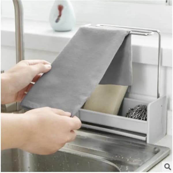 Sink Caddy with Double Storage Shelves, Dish Rack and Sponge Holder
