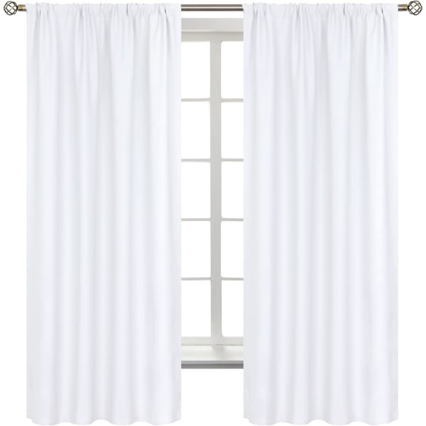 od Pocket Hvite Gardiner for Stue - Termisk Isolerte Vindusbehandlingsgardiner for Soverom, 2 Paneler, 52 x 63 Tommer