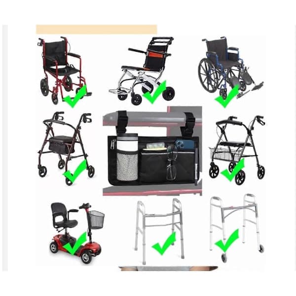 Outdoor Storage Bag for Wheelchair and Rollator Hands-Free Multifunctional Polyester Rollator Bag