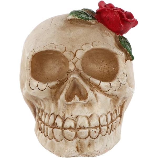 Hjemmeindretning LED Día de Muertos Blomsterkranie Statue Lys Halloween Figur Natlys Resin Horror Kranie Prop
