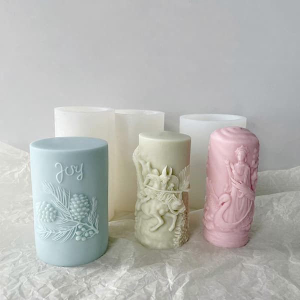 Relief Duftlysform Silikoneforme til Fremstilling af Lys DIY Cylindrisk Duftlysform Harpiksforme Indretning