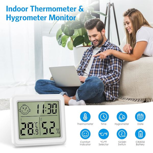 Uppgraderad inomhus termometer hygrometer, digital rumstemperatur hygrometer, mini temperaturmätare fuktighetsmätare för hemmet