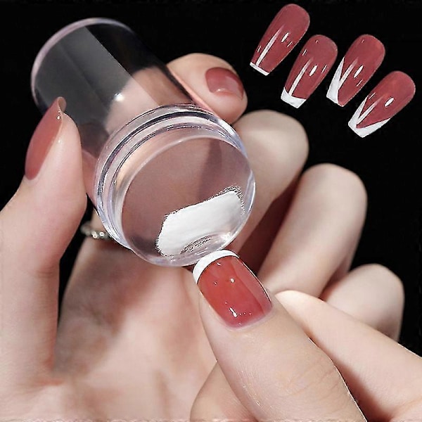 Läpinäkyvä kynsileimasin kaapimella 2kpl Jelly Silicone Stamp ranskalaisiin kynsiin Manikyyrisarjat Kynsitaide leimaustyökalusetti