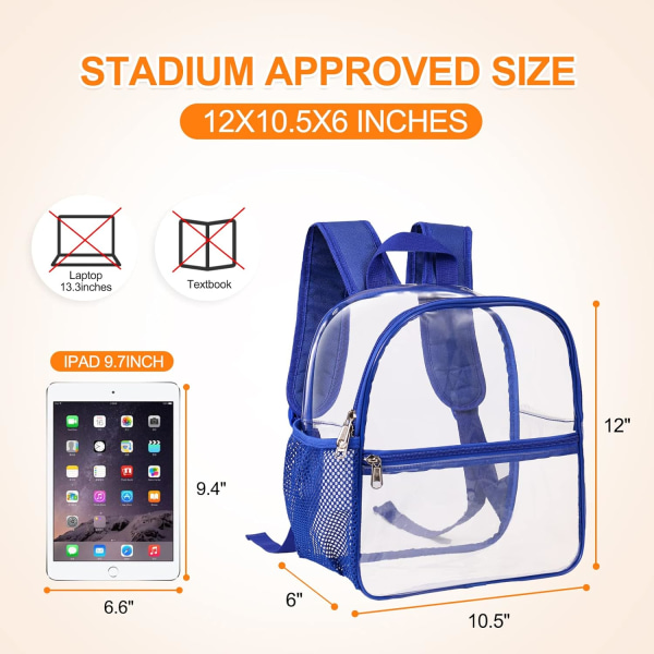 Genomskinlig ryggsäck Stadium Godkänd 12×6×12, vattentät genomskinlig väska för konsertarbete sportevenemang (blå)
