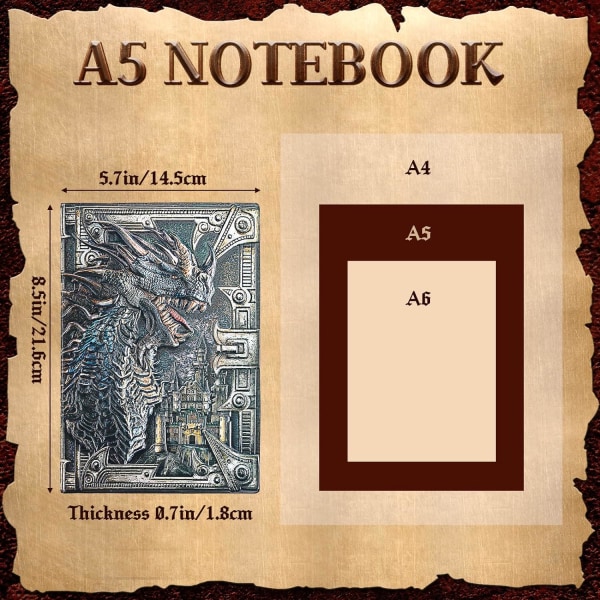 2 stk. Dragon Skinn Journal Dragon Skinn Notebook Preget Skinn Journal Vintage Skrivebok Antik Dagbok Notisblokk (Grønn Bronse, Sølv)