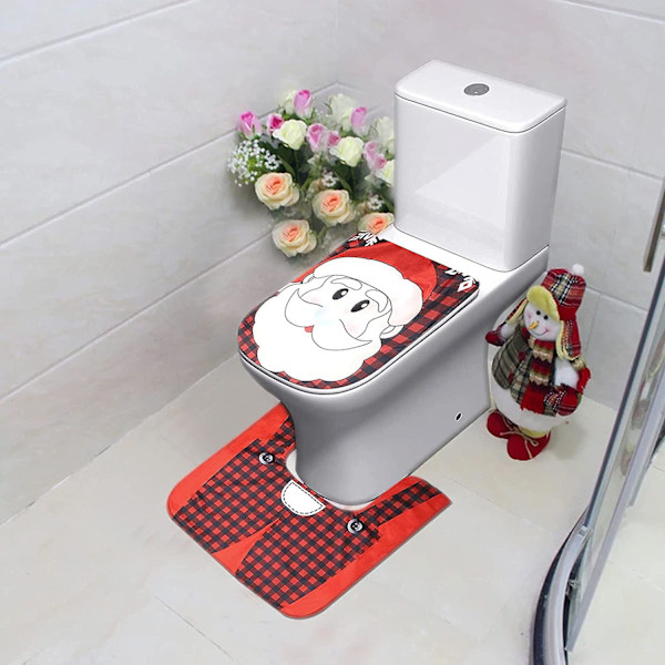 Joulun WC-istuimen koristeet, Joulupukin WC-matto setti Kylpyhuoneen koristeet WC-matot Kansi WC-matto Joulukoriste
