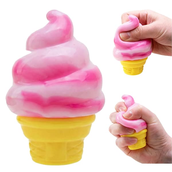 Iskrem Squishy, Sensorisk Stresslindrende Fidgetleke for Barn og Tenåringer, Søt Festgave, Rosa Gul